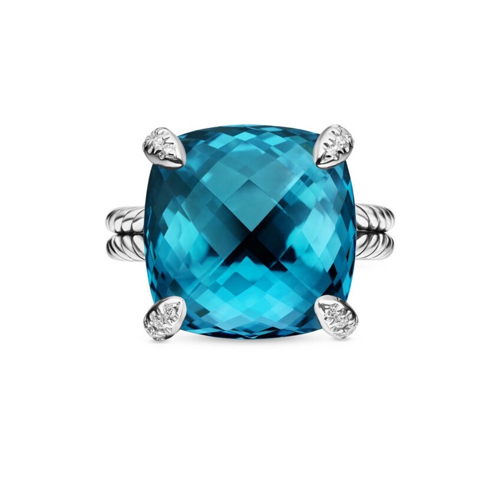 AUTHENTIC David Yurman Blue Topaz Diamond Ring (14mm) - Picture 2 of 5